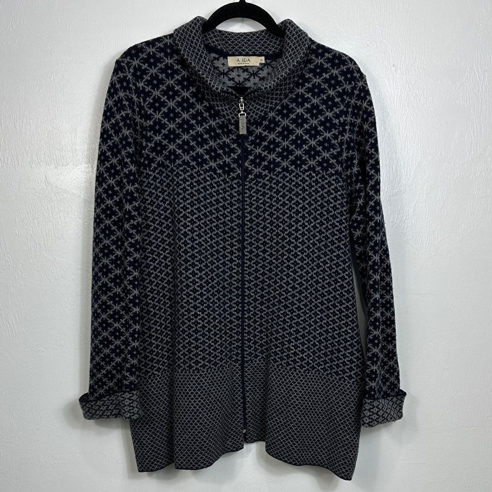 A. IDA Wool Blend Zip Up Cardigan Sweater With Pockets Size XL